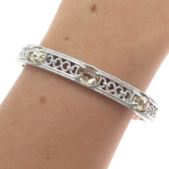 JUDITH RIPKA 925 Sterling Silver Real Citrine Ornate Cuff...